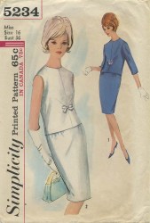 5234 SIMPLICITY 1963 TWO PIECE SLIM DRESS SLEEVES OR NOT PATTERN 12 32"B; 16 36" BUST